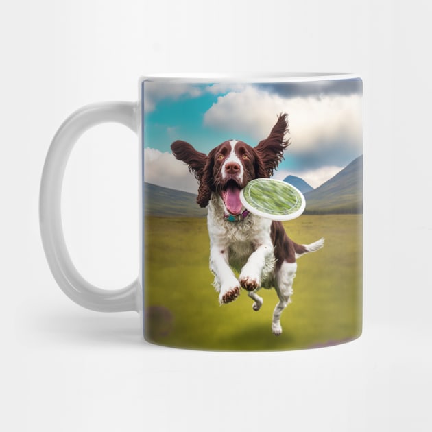 English Springer Spaniel Catches "Throwing Disc" by Bee's Pickled Art